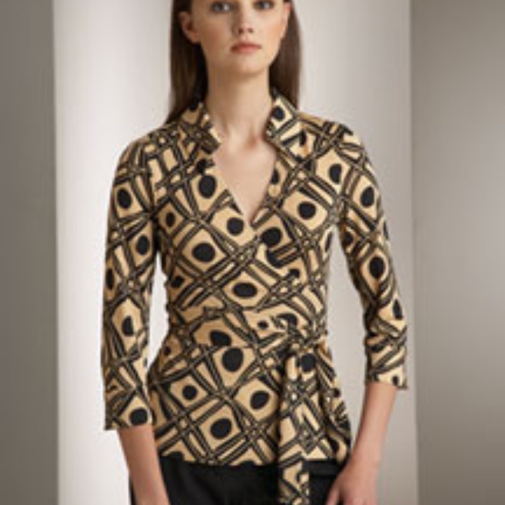 DvF JILL CROP CIRCLES CAMEL TOP BLOUSE - US 0